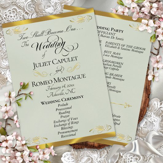 Elegantes Skript - Salbei Pearl/Goldene Hochzeit Programm