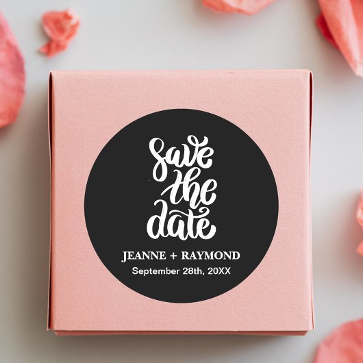 Elegantes Skript Save The Date Boho Schwarze Hochz Runder Aufkleber