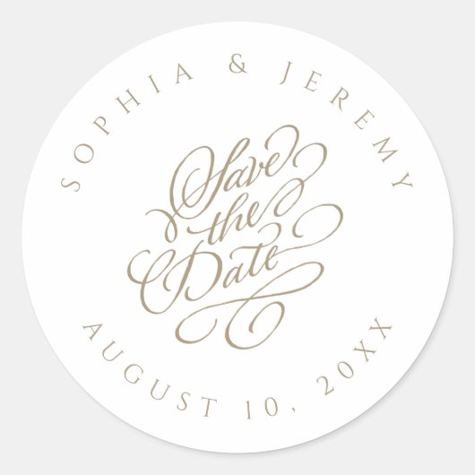 Elegantes Skript Save the Date Hochzeit Runder Aufkleber (Vorderseite)
