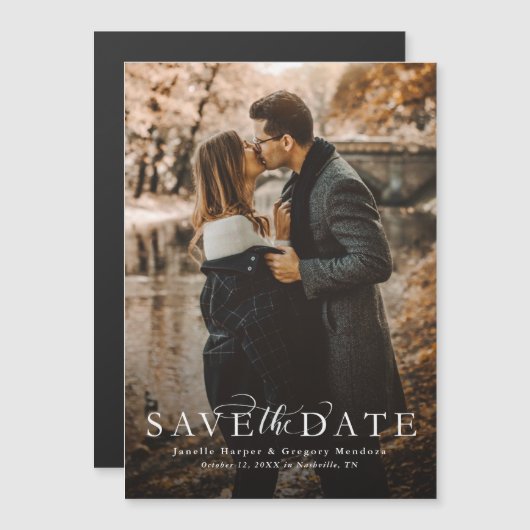 Elegantes Skript Save the Date Magnetkarte Foto (Vorne/Hinten)