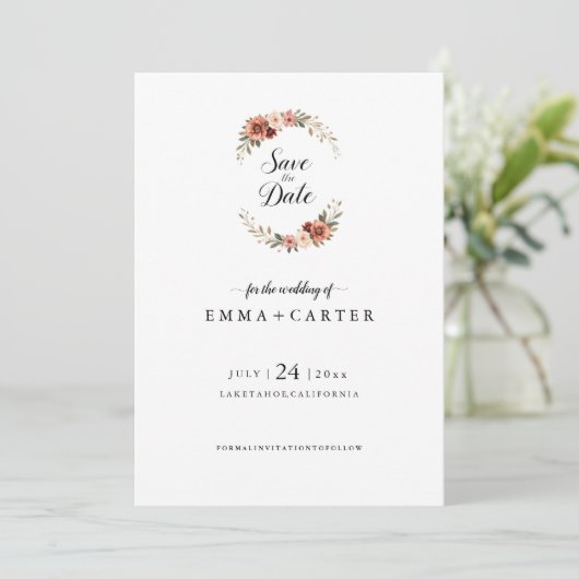 Elegantes Skript Save the Date mit Pastel-Rose (Stehend Vorderseite)