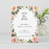 Elegantes Skript Save the Date mit Pastel Rose Bor (Stehend Vorderseite)
