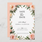 Elegantes Skript Save the Date mit Pastel Rose Bor (Vorne/Hinten)