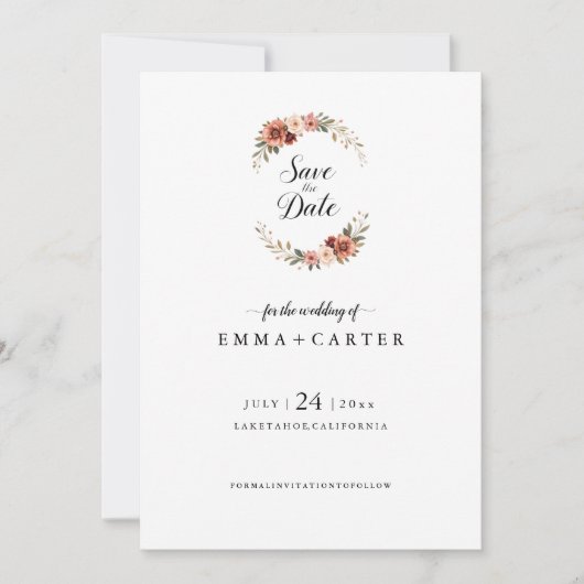 Elegantes Skript Save-the-Date mit Pastellrose Save The Date (Vorderseite)