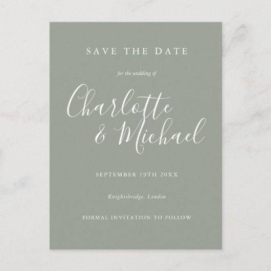 Elegantes Skript Save the Date Postkarte (Vorderseite)