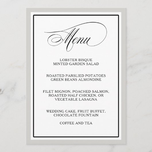 Elegantes Skript-Schnörkel-Hochzeitmenü Menükarte (Vorderseite)