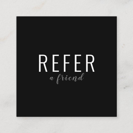 Elegantes Skript Schwarz und Weiß Business Empfehlungskarte (Vorderseite)