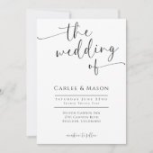 Elegantes Skript Schwarz und Weiß die Hochzeit von Einladung (Vorderseite)