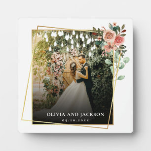 Elegantes Skript Schwarz und Weiß Hochzeit Fotoplatte