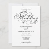 Elegantes Skript Schwarz und Weiß Hochzeit QR Einladung (Vorderseite)