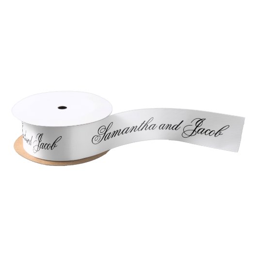 Elegantes Skript Schwarz und Weiß Hochzeit Satinband (Spule)