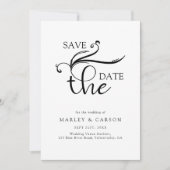 Elegantes Skript Schwarz und Weiß Hochzeit Save The Date (Vorderseite)