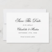 Elegantes Skript Schwarz und Weiß Hochzeit Save The Date (Vorderseite)