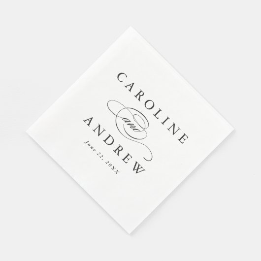 Elegantes Skript Schwarz und Weiß Hochzeit Serviette (Ecke)