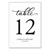 Elegantes Skript Schwarz und Weiß Hochzeit Tischnummer (Rückseite)