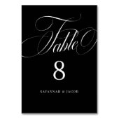 Elegantes Skript Schwarz und Weiß Hochzeit Tischnummer (Vorderseite)