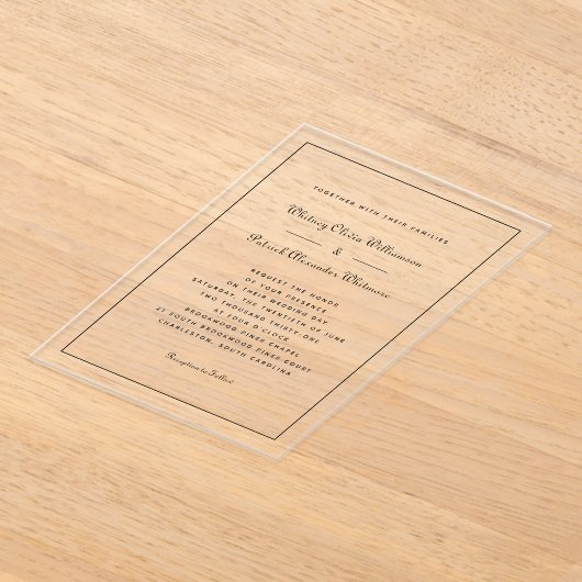 Elegantes Skript Schwarz-weiß Formal Classic Hochz Acryleinladungen (Ablage )