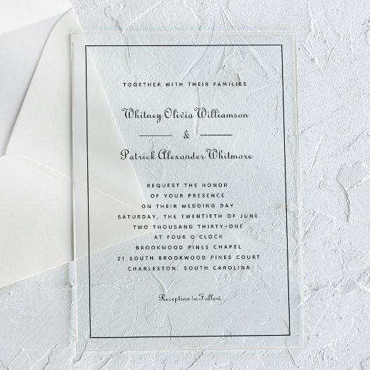 Elegantes Skript Schwarz-weiß Formal Classic Hochz Acryleinladungen