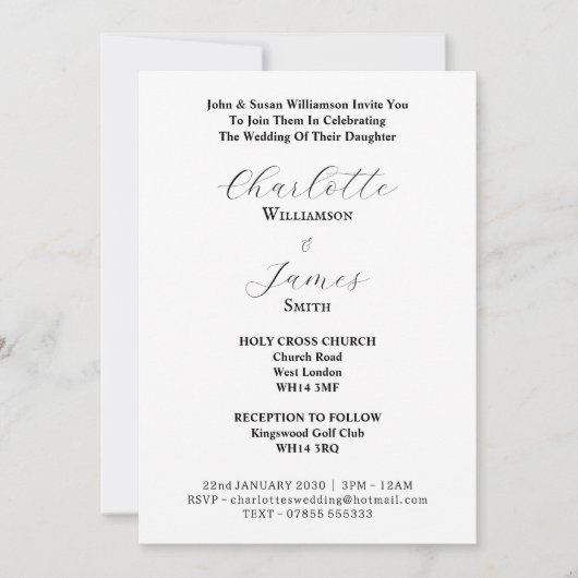 Elegantes Skript Schwarz-Weiß-Foto Hochzeit Einladung (Vorderseite)