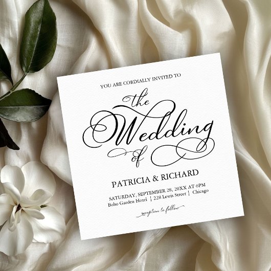 Elegantes Skript Schwarz-Weiß-Hochzeit Einladung