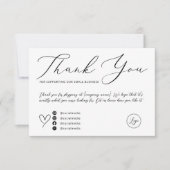 Elegantes Skript Schwarz-Weiß-Ordnung Vielen Dank Dankeskarte (Vorderseite)