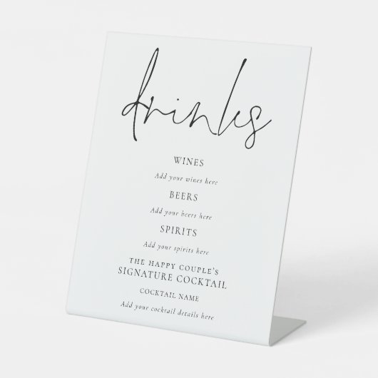 Elegantes Skript Schwarz-weiße Hochzeitgetränke Ba Sockelschild (Vorderseite)