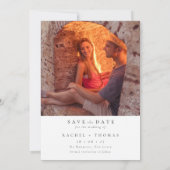 Elegantes Skript Schwarz-weißes Foto Hochzeit Gere Save The Date (Rückseite)