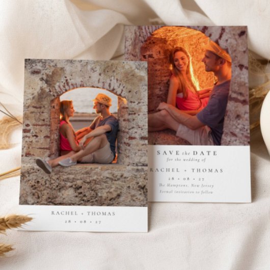 Elegantes Skript Schwarz-weißes Foto Hochzeit Gere Save The Date