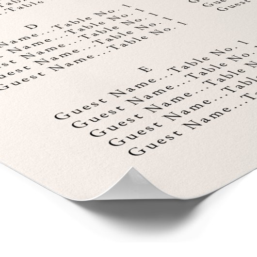Elegantes Skript, Seating Chart Poster (Ecke)