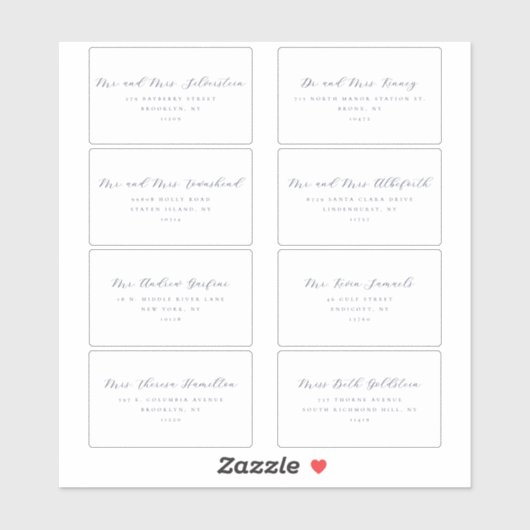 Elegantes Skript Serif Text 8 Hochzeitadressen-Lab Aufkleber (Blatt)