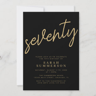Elegantes Skript Siebzig Black Gold 70. Geburtstag Einladung