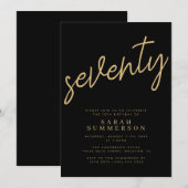 Elegantes Skript Siebzig Black Gold 70. Geburtstag Einladung (Vorne/Hinten)