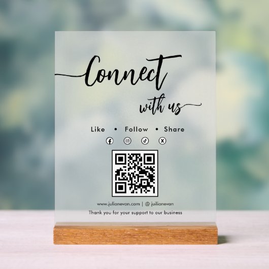 Elegantes Skript Social Media Einzel-QR-Code Acrylschild (Neutral)