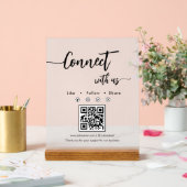 Elegantes Skript Social Media Einzel-QR-Code Acrylschild (Hochzeit)