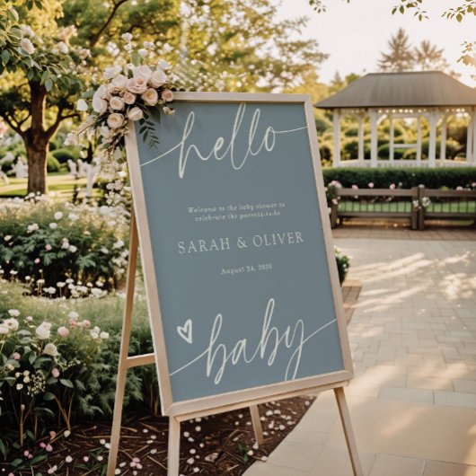Elegantes Skript Staublaues Babyshower-Willkommens Poster