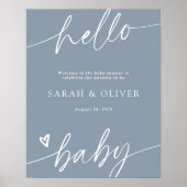 Elegantes Skript Staublaues Babyshower-Willkommens Poster (Vorne)
