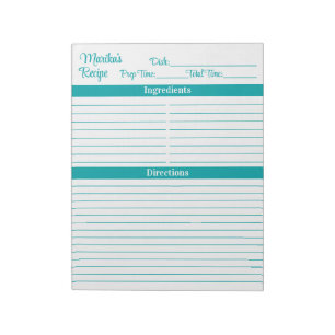 Elegantes Skript Türkis 8,5x11 Hochformat Rezepte Notizblock