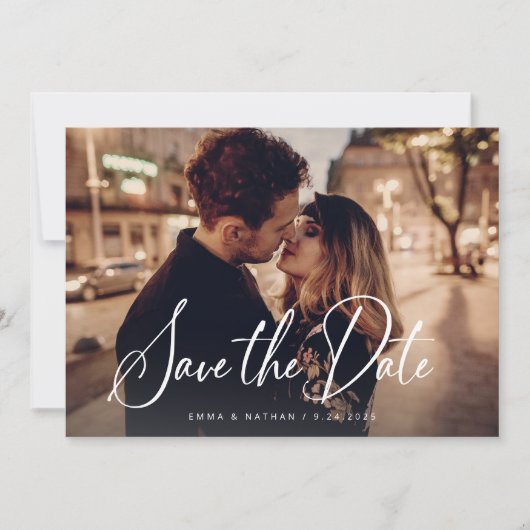 Elegantes Skript und Schwarz | Zwei Foto- und QR-C Save The Date (Vorderseite)