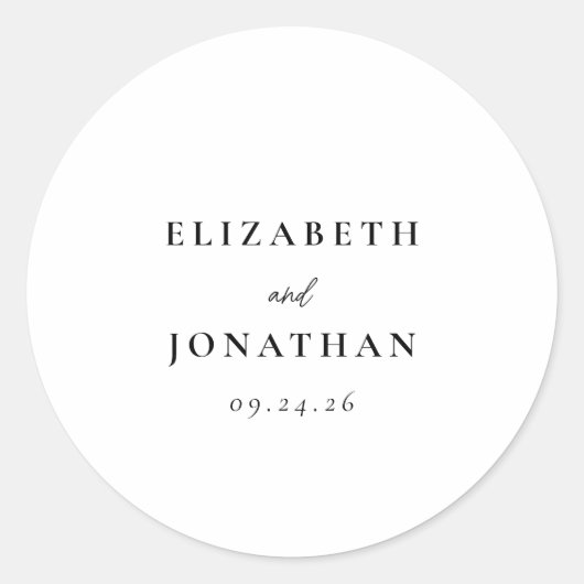 Elegantes Skript und Serif Wedding Runder Aufkleber (Vorderseite)
