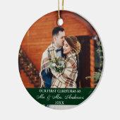 Elegantes Skript Unser erster Weihnachtsjäger Grün Keramik Ornament (Links)