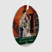 Elegantes Skript Unser erster Weihnachtsjäger Grün Ornament (Vorderseite)