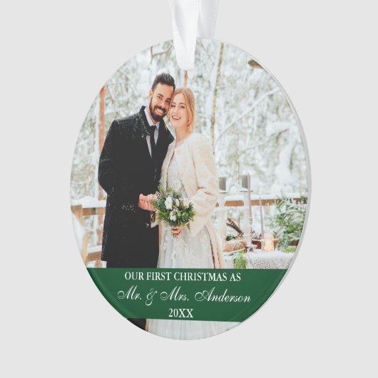 Elegantes Skript Unser erstes Weihnachtsgrün Ornament (Vorderseite)