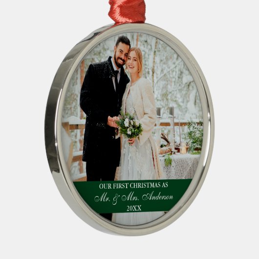 Elegantes Skript Unser erstes Weihnachtsgrün Ornament Aus Metall (Rechts)