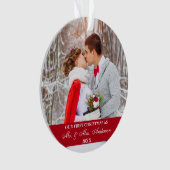 Elegantes Skript Unser erstes Weihnachtsrot Ornament (Vorderseite)