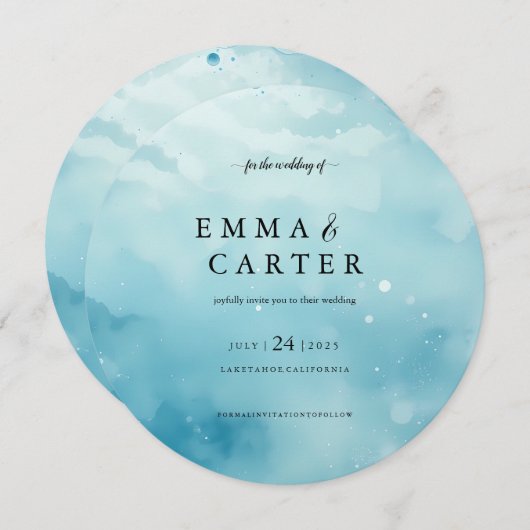 Elegantes Skript unter der Wasserfarbenhochzeit Einladung (Vorne/Hinten)