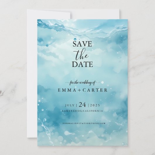 Elegantes Skript Untermeer Wasserfarbe Save the Da Date (Vorderseite)