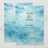 Elegantes Skript Untermeer Wasserfarbe Save the Da Date (Vorne/Hinten)