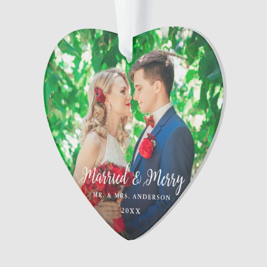 Elegantes Skript-verheiratetes u. fröhliches Ornament (Vorderseite)