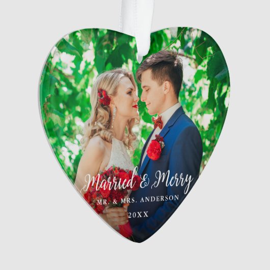 Elegantes Skript-verheiratetes u. fröhliches Ornament (Vorderseite)