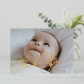 Elegantes Skript Vielen Dank Baby Ankündigung (Stehend vorne)